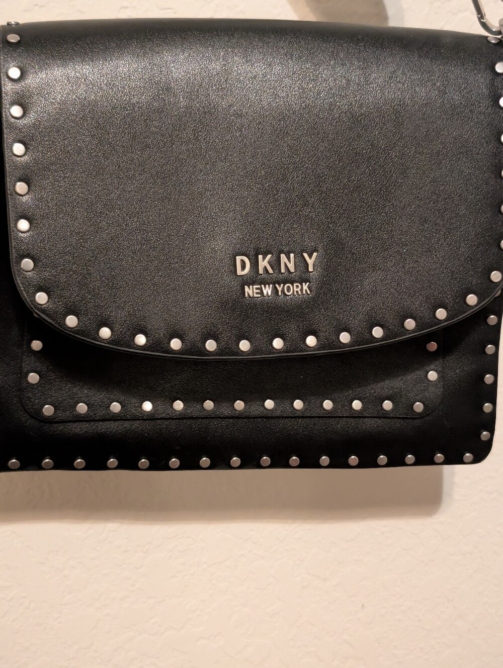 DKNY Black Leather Stud-Trim Crossbody Bag